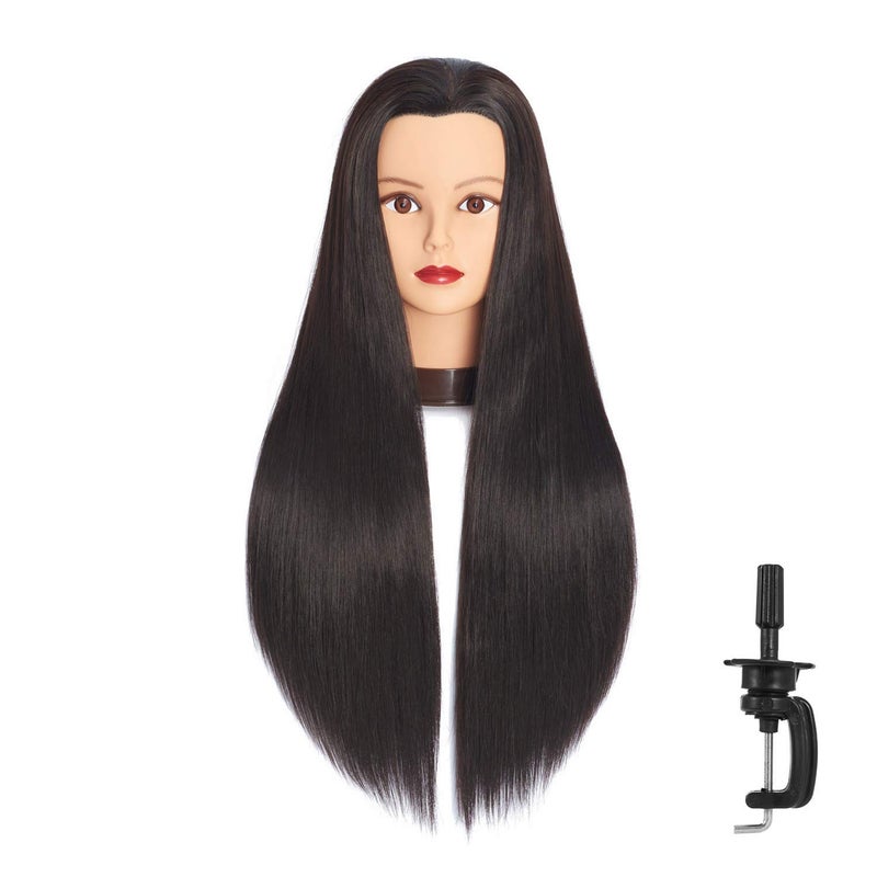 Headfix 26in-28in Long Hair Mannequin Head Stnthetic Fiber Hairdresser Practice Styling Training, Cosmetology Manikin Doll Head With Clamp Stand (6F1919LB0220) - Image 1